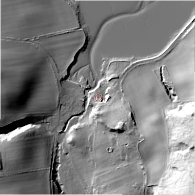Shaded relief map of the ground around NE707EP, computed from Environment Agency LiDAR. The ground here sits at about 6 m above sea level and falls 58 m across the surrounding 800 m. Surface water reaching this point runs off ground lying to the south-south-east, 15.1 m higher.