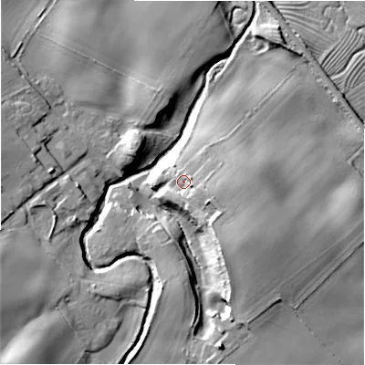 Shaded relief map of the ground around NE707JL, computed from Environment Agency LiDAR. The ground here sits at about 43 m above sea level and falls 22 m across the surrounding 800 m. Surface water reaching this point runs off ground lying to the south-east, 7.2 m higher.