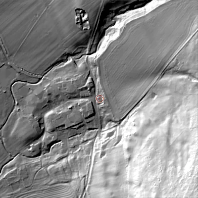 Shaded relief map of the ground around NE716AN, computed from Environment Agency LiDAR. The ground here sits at about 55 m above sea level and falls 116 m across the surrounding 800 m. Surface water reaching this point runs off ground lying to the east-north-east, 6.7 m higher.