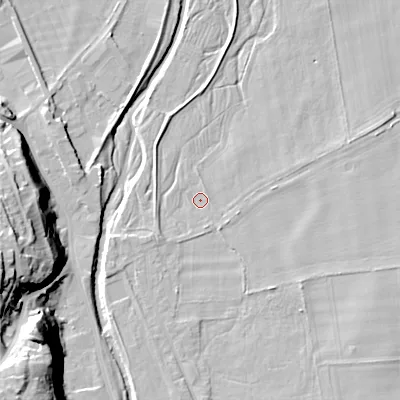 Shaded relief map of the ground around NE716BS, computed from Environment Agency LiDAR. The ground here sits at about 49 m above sea level and falls 33 m across the surrounding 800 m. Surface water reaching this point runs off ground lying to the south-south-east, 1.5 m higher.
