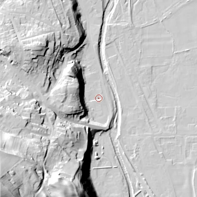 Shaded relief map of the ground around NE716NJ, computed from Environment Agency LiDAR. The ground here sits at about 53 m above sea level and falls 88 m across the surrounding 800 m. Surface water reaching this point runs off ground lying to the south-west, 72.1 m higher.