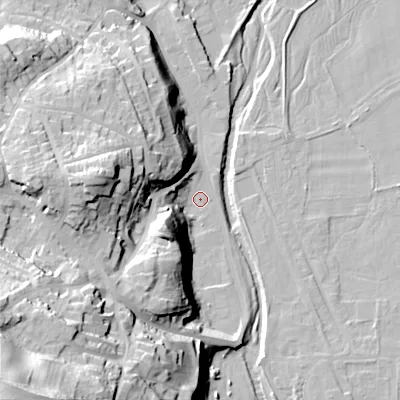 Shaded relief map of the ground around NE716NW, computed from Environment Agency LiDAR. The ground here sits at about 52 m above sea level and falls 71 m across the surrounding 800 m. Surface water reaching this point runs off ground lying to the south-west, 64.6 m higher.
