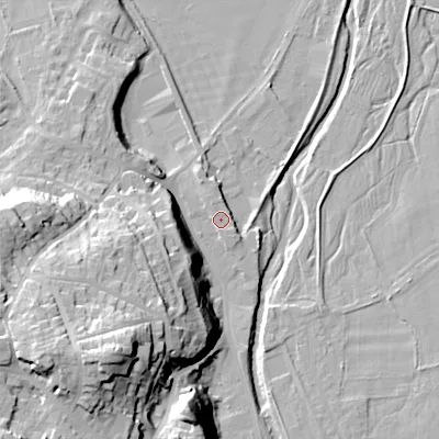 Shaded relief map of the ground around NE716SP, computed from Environment Agency LiDAR. The ground here sits at about 51 m above sea level and falls 42 m across the surrounding 800 m. The ground contributing surface water to this point lies to the north-north-west.
