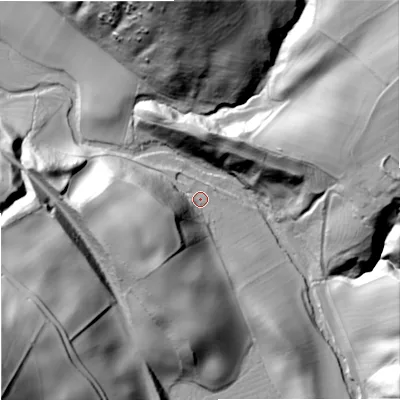 Shaded relief map of the ground around NE716TN, computed from Environment Agency LiDAR. The ground here sits at about 66 m above sea level and falls 81 m across the surrounding 800 m. Surface water reaching this point runs off ground lying to the west-south-west, 28.2 m higher.
