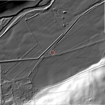 Shaded relief map of the ground around NE716XA, computed from Environment Agency LiDAR. The ground here sits at about 56 m above sea level and falls 58 m across the surrounding 800 m. Surface water reaching this point runs off ground lying to the west-south-west, 1.1 m higher.