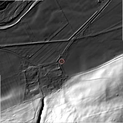 Shaded relief map of the ground around NE716XD, computed from Environment Agency LiDAR. The ground here sits at about 58 m above sea level and falls 103 m across the surrounding 800 m. Surface water reaching this point runs off ground lying to the south-south-west, 50.1 m higher.