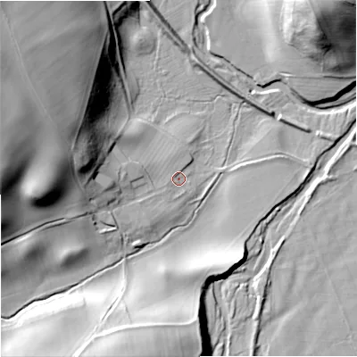 Shaded relief map of the ground around NE716XJ, computed from Environment Agency LiDAR. The ground here sits at about 67 m above sea level and falls 37 m across the surrounding 800 m. Surface water reaching this point runs off ground lying to the west-north-west, 32.1 m higher.