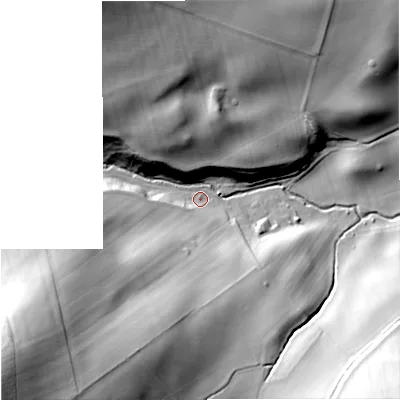 Shaded relief map of the ground around NE716XN, computed from Environment Agency LiDAR. The ground here sits at about 86 m above sea level and falls 106 m across the surrounding 800 m. Surface water reaching this point runs off ground lying to the south-west, 92.3 m higher.
