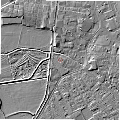 Shaded relief map of the ground around NG101BU, computed from Environment Agency LiDAR. The ground here sits at about 30 m above sea level and falls 5 m across the surrounding 800 m. Surface water reaching this point runs off ground lying to the north-west, 0.9 m higher.