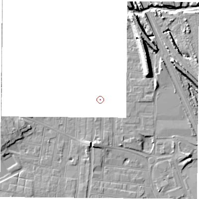 Shaded relief map of the ground around NG101PB, computed from Environment Agency LiDAR. and falls 12 m across the surrounding 800 m.