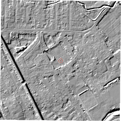 Shaded relief map of the ground around NG102DU, computed from Environment Agency LiDAR. The ground here sits at about 29 m above sea level and falls 9 m across the surrounding 800 m. Surface water reaching this point runs off ground lying to the south-west, 1.6 m higher.