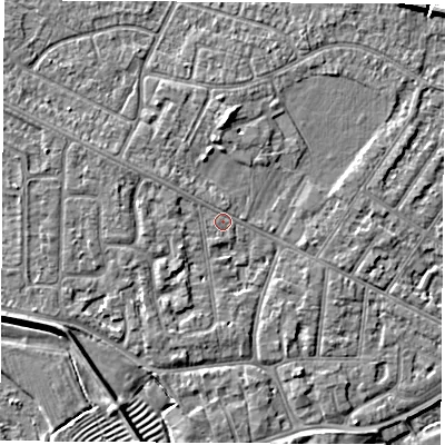 Shaded relief map of the ground around NG103BL, computed from Environment Agency LiDAR. The ground here sits at about 31 m above sea level and falls 5 m across the surrounding 800 m. Surface water reaching this point runs off ground lying to the north-west, 0.7 m higher.