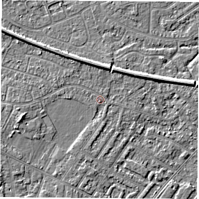 Shaded relief map of the ground around NG103DN, computed from Environment Agency LiDAR. The ground here sits at about 31 m above sea level and falls 5 m across the surrounding 800 m. Surface water reaching this point runs off ground lying to the north-west, 1.1 m higher.