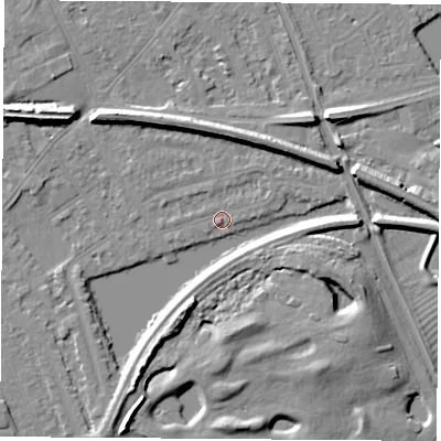 Shaded relief map of the ground around NG103GJ, computed from Environment Agency LiDAR. The ground here sits at about 30 m above sea level and falls 8 m across the surrounding 800 m. Surface water reaching this point runs off ground lying to the south-south-west, 7.3 m higher.