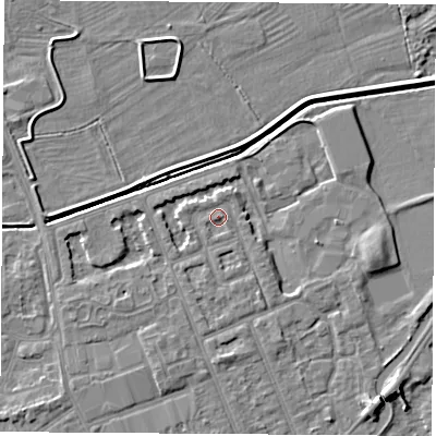 Shaded relief map of the ground around NG103NL, computed from Environment Agency LiDAR. The ground here sits at about 31 m above sea level and falls 5 m across the surrounding 800 m. Surface water reaching this point runs off ground lying to the south-south-east, 1.0 m higher.