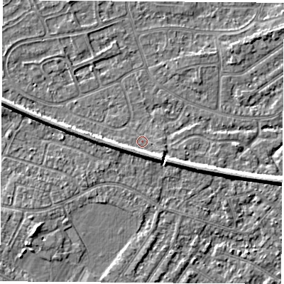 Shaded relief map of the ground around NG103PA, computed from Environment Agency LiDAR. The ground here sits at about 31 m above sea level and falls 5 m across the surrounding 800 m. Surface water reaching this point runs off ground lying to the south-east, 2.9 m higher.