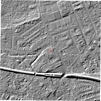 Shaded relief map of the ground around NG103TH, computed from Environment Agency LiDAR. The ground here sits at about 31 m above sea level and falls 7 m across the surrounding 800 m. Surface water reaching this point runs off ground lying to the south-west, 0.7 m higher.