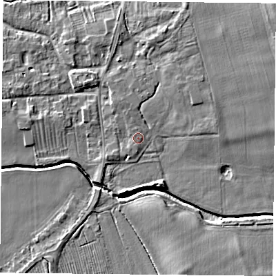 Shaded relief map of the ground around NG116NE, computed from Environment Agency LiDAR. The ground here sits at about 37 m above sea level and falls 7 m across the surrounding 800 m. Surface water reaching this point runs off ground lying to the north-north-west, 0.8 m higher.