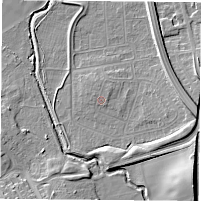 Shaded relief map of the ground around NG117EG, computed from Environment Agency LiDAR. The ground here sits at about 28 m above sea level and falls 15 m across the surrounding 800 m. Surface water reaching this point runs off ground lying to the north-north-east, 1.4 m higher.