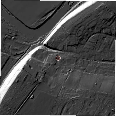 Shaded relief map of the ground around NG118NH, computed from Environment Agency LiDAR. The ground here sits at about 44 m above sea level and falls 43 m across the surrounding 800 m. Surface water reaching this point runs off ground lying to the south-west, 6.7 m higher.