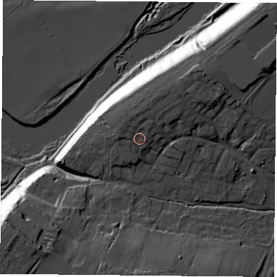 Shaded relief map of the ground around NG118NU, computed from Environment Agency LiDAR. The ground here sits at about 47 m above sea level and falls 41 m across the surrounding 800 m. Surface water reaching this point runs off ground lying to the north-north-east, 4.8 m higher.