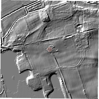 Shaded relief map of the ground around NG122PW, computed from Environment Agency LiDAR. The ground here sits at about 22 m above sea level and falls 6 m across the surrounding 800 m. Surface water reaching this point runs off ground lying to the west-north-west, 1.1 m higher.