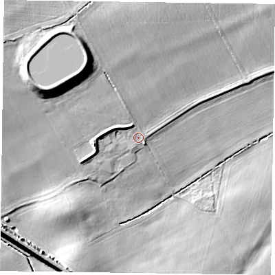 Shaded relief map of the ground around NG138DH, computed from Environment Agency LiDAR. The ground here sits at about 27 m above sea level and falls 14 m across the surrounding 800 m. Surface water reaching this point runs off ground lying to the north-west, 9.2 m higher.