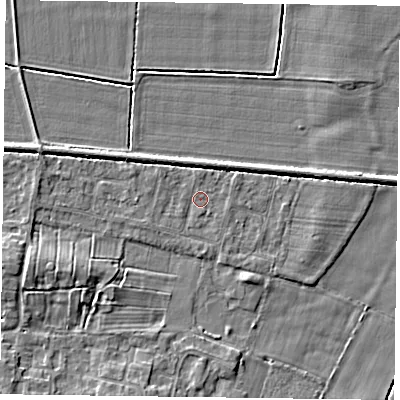 Shaded relief map of the ground around NG138EG, computed from Environment Agency LiDAR. The ground here sits at about 20 m above sea level and falls 5 m across the surrounding 800 m. Surface water reaching this point runs off ground lying to the south, 0.9 m higher.