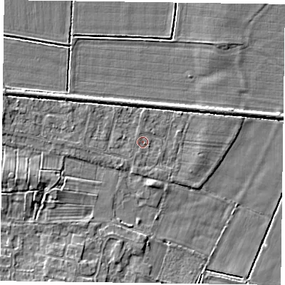 Shaded relief map of the ground around NG138EH, computed from Environment Agency LiDAR. The ground here sits at about 20 m above sea level and falls 5 m across the surrounding 800 m. Surface water reaching this point runs off ground lying to the south-south-west, 0.7 m higher.