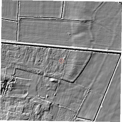 Shaded relief map of the ground around NG138EL, computed from Environment Agency LiDAR. The ground here sits at about 20 m above sea level and falls 5 m across the surrounding 800 m. Surface water reaching this point runs off ground lying to the south-west, 0.8 m higher.