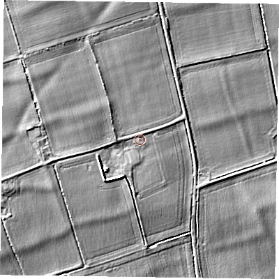 Shaded relief map of the ground around NG138GQ, computed from Environment Agency LiDAR. The ground here sits at about 40 m above sea level and falls 19 m across the surrounding 800 m. Surface water reaching this point runs off ground lying to the north-east, 1.1 m higher.