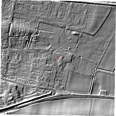 Shaded relief map of the ground around NG138UA, computed from Environment Agency LiDAR. The ground here sits at about 21 m above sea level and falls 19 m across the surrounding 800 m. Surface water reaching this point runs off ground lying to the south-west, 4.1 m higher.