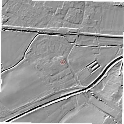 Shaded relief map of the ground around NG139BL, computed from Environment Agency LiDAR. The ground here sits at about 23 m above sea level and falls 9 m across the surrounding 800 m. Surface water reaching this point runs off ground lying to the north-west, 0.9 m higher.