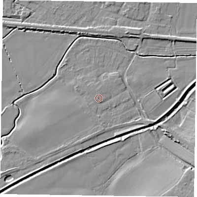 Shaded relief map of the ground around NG139FS, computed from Environment Agency LiDAR. The ground here sits at about 22 m above sea level and falls 9 m across the surrounding 800 m. Surface water reaching this point runs off ground lying to the south-east, 1.1 m higher.