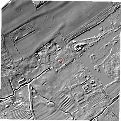 Shaded relief map of the ground around NG139HZ, computed from Environment Agency LiDAR. The ground here sits at about 30 m above sea level and falls 10 m across the surrounding 800 m. Surface water reaching this point runs off ground lying to the south-west, 0.8 m higher.