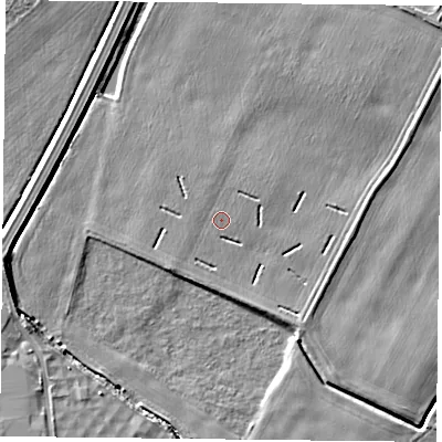 Shaded relief map of the ground around NG145HP, computed from Environment Agency LiDAR. The ground here sits at about 20 m above sea level and falls 5 m across the surrounding 800 m. Surface water reaching this point runs off ground lying to the east-north-east, 2.0 m higher.