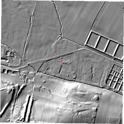 Shaded relief map of the ground around NG146SE, computed from Environment Agency LiDAR. The ground here sits at about 36 m above sea level and falls 39 m across the surrounding 800 m. Surface water reaching this point runs off ground lying to the south-south-west, 1.5 m higher.