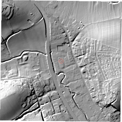 Shaded relief map of the ground around NG147BA, computed from Environment Agency LiDAR. The ground here sits at about 24 m above sea level and falls 31 m across the surrounding 800 m. Surface water reaching this point runs off ground lying to the north-north-east, 1.9 m higher.