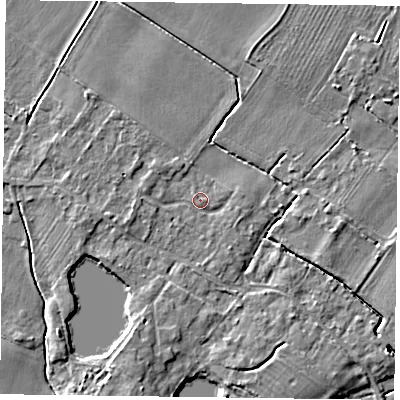 Shaded relief map of the ground around NG147HW, computed from Environment Agency LiDAR. The ground here sits at about 16 m above sea level and falls 5 m across the surrounding 800 m. Surface water reaching this point runs off ground lying to the east-south-east, 1.1 m higher.
