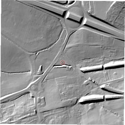 Shaded relief map of the ground around NG162TA, computed from Environment Agency LiDAR. The ground here sits at about 62 m above sea level and falls 29 m across the surrounding 800 m. Surface water reaching this point runs off ground lying to the south-east, 5.6 m higher.
