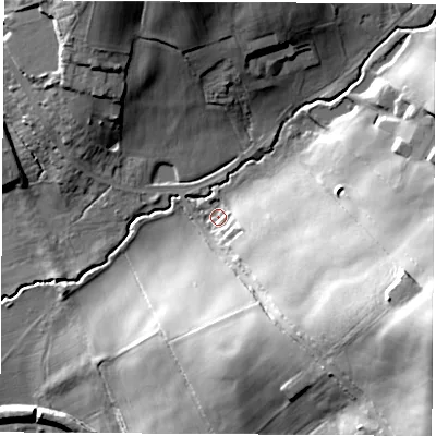 Shaded relief map of the ground around NG165HT, computed from Environment Agency LiDAR. The ground here sits at about 72 m above sea level and falls 46 m across the surrounding 800 m. Surface water reaching this point runs off ground lying to the south-east, 31.3 m higher.