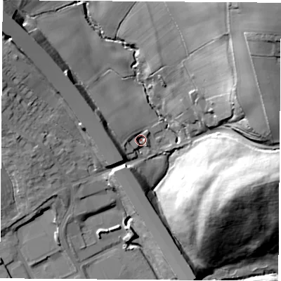 Shaded relief map of the ground around NG166HW, computed from Environment Agency LiDAR. The ground here sits at about 93 m above sea level and falls 45 m across the surrounding 800 m. Surface water reaching this point runs off ground lying to the north-east, 43.5 m higher.