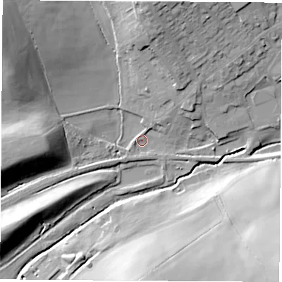 Shaded relief map of the ground around NG166PJ, computed from Environment Agency LiDAR. The ground here sits at about 84 m above sea level and falls 34 m across the surrounding 800 m. Surface water reaching this point runs off ground lying to the north-west, 26.3 m higher.