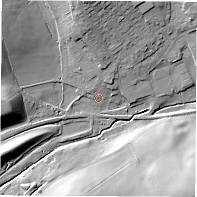 Shaded relief map of the ground around NG166PL, computed from Environment Agency LiDAR. The ground here sits at about 85 m above sea level and falls 37 m across the surrounding 800 m. Surface water reaching this point runs off ground lying to the north, 24.0 m higher.