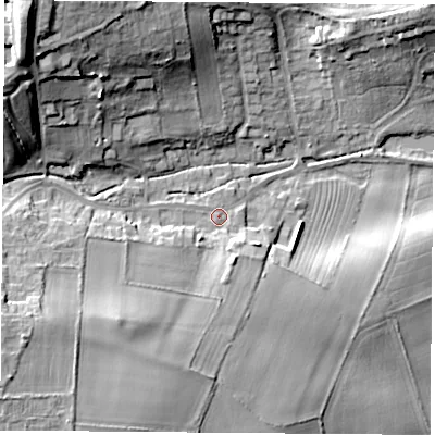 Shaded relief map of the ground around NG209EH, computed from Environment Agency LiDAR. The ground here sits at about 67 m above sea level and falls 29 m across the surrounding 800 m. Surface water reaching this point runs off ground lying to the south-west, 15.8 m higher.