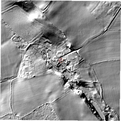 Shaded relief map of the ground around NG209HU, computed from Environment Agency LiDAR. The ground here sits at about 100 m above sea level and falls 27 m across the surrounding 800 m. Surface water reaching this point runs off ground lying to the north-east, 13.8 m higher.