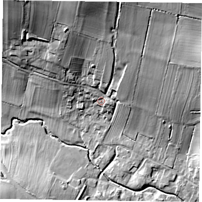 Shaded relief map of the ground around NG236AJ, computed from Environment Agency LiDAR. The ground here sits at about 30 m above sea level and falls 30 m across the surrounding 800 m. Surface water reaching this point runs off ground lying to the north, 15.3 m higher.