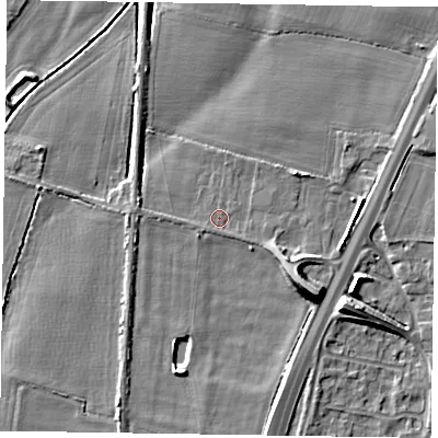 Shaded relief map of the ground around NG236ES, computed from Environment Agency LiDAR. The ground here sits at about 10 m above sea level and falls 9 m across the surrounding 800 m. Surface water reaching this point runs off ground lying to the south-east, 0.6 m higher.