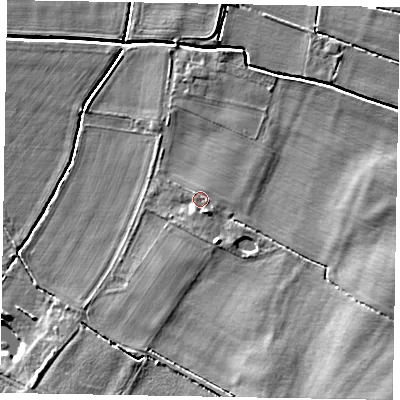 Shaded relief map of the ground around NG237EE, computed from Environment Agency LiDAR. The ground here sits at about 8 m above sea level and falls 10 m across the surrounding 800 m. Surface water reaching this point runs off ground lying to the south-south-east, 1.9 m higher.