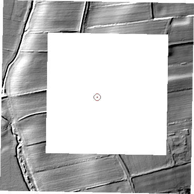 Shaded relief map of the ground around NG237HP, computed from Environment Agency LiDAR. and falls 10 m across the surrounding 800 m.